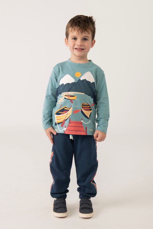 Boy&#39;s Turquoise Green Printed LS T-shirt - 342111