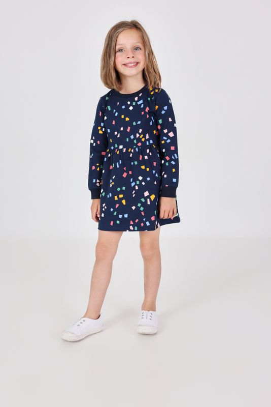 Girl&#39;s Navy Blue Dress with Geometric Shapes - 202161