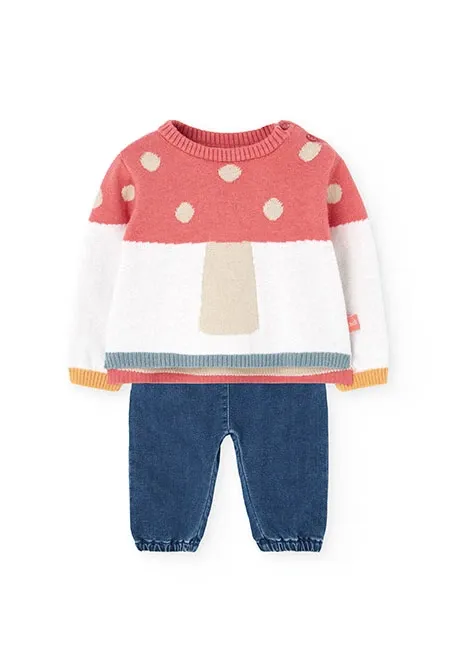 Baby Blue Knitted Set with Mushrooms - 132039
