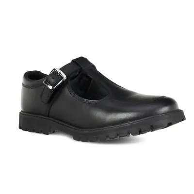 Emily Black Leather Buckle T-Bar - Junior