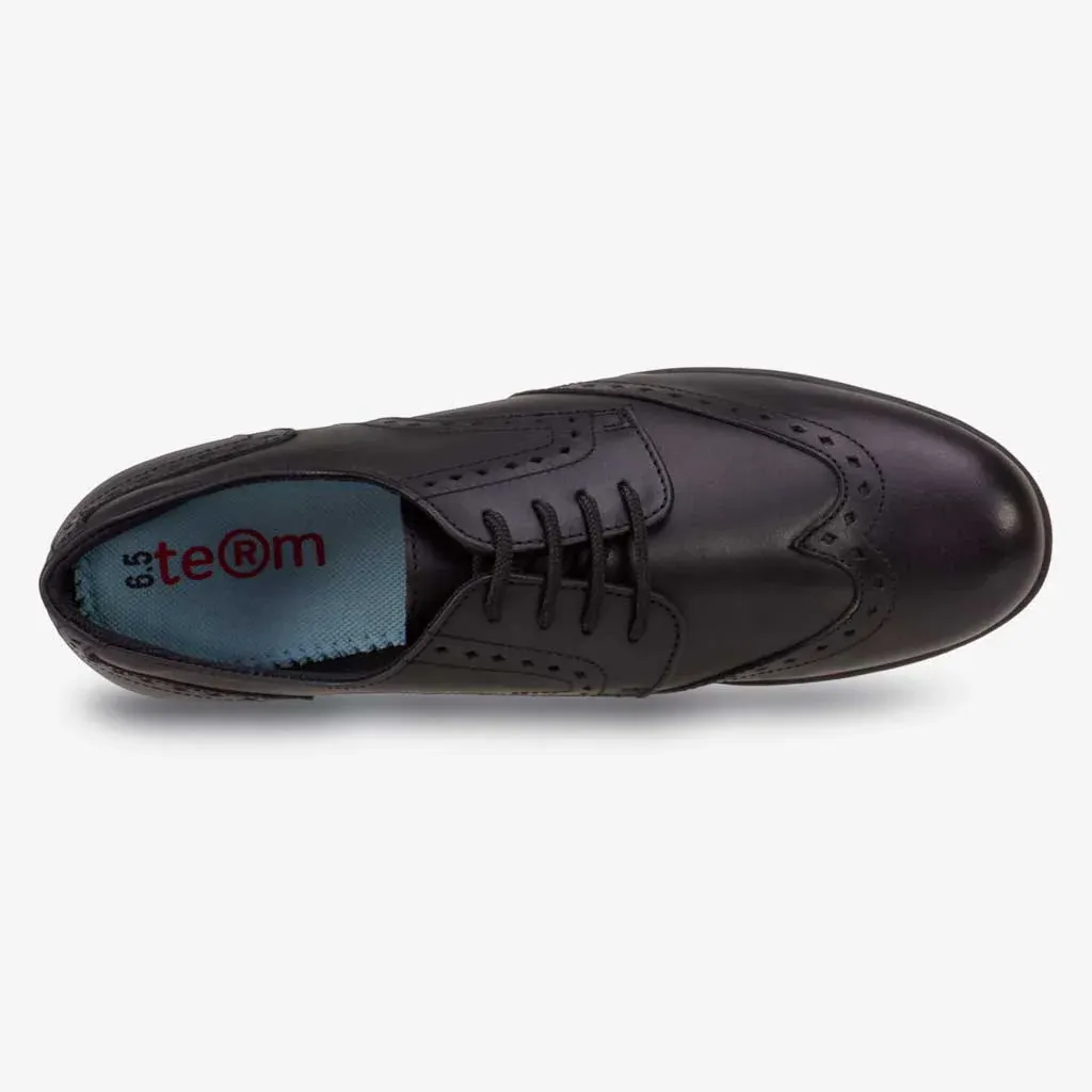 Meghan Black Leather Brogue Wide Fit Shoes - Senior