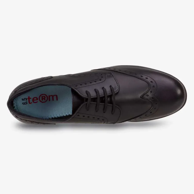 Meghan Black Leather Brogue Wide Fit Shoes - Senior