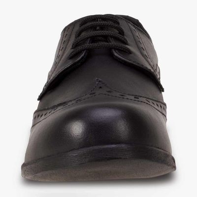Meghan Black Leather Brogue Wide Fit Shoes - Senior