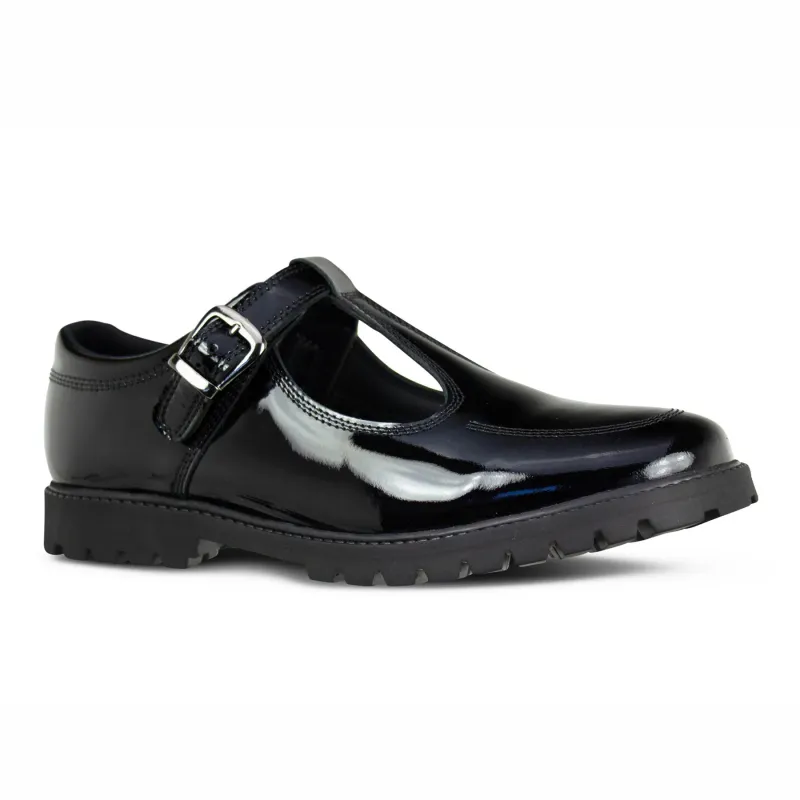 Emily Black Patent Buckle T-Bar Shoes - Senior