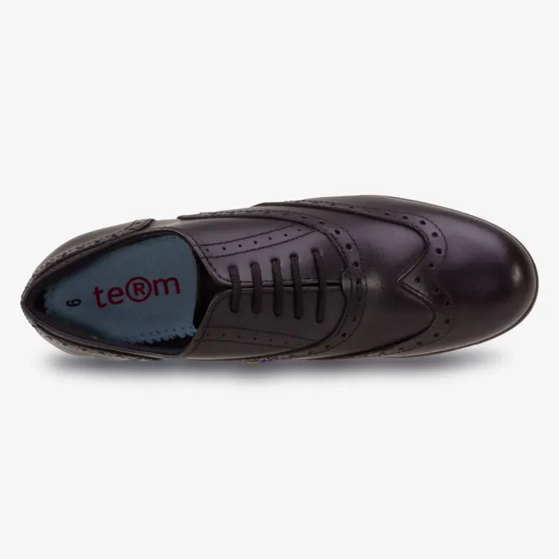 Bella Black Leather Brogue Shoes - Senior