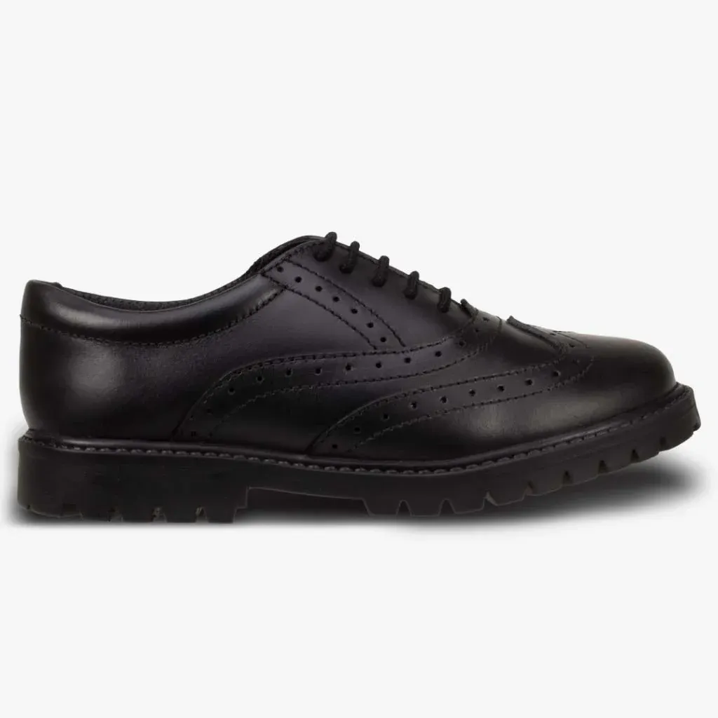 Sophia Black Leather Brogue Shoes - Senior