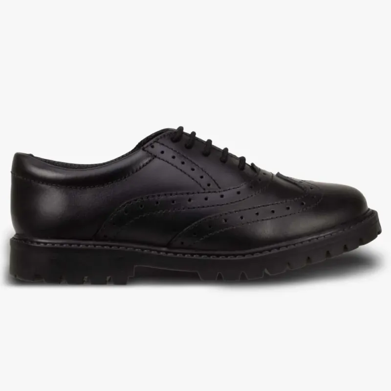 Sophia Black Leather Brogue Shoes - Senior