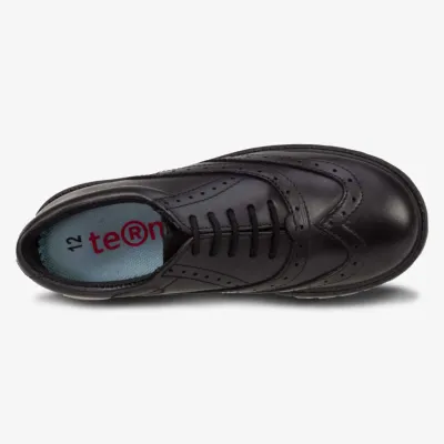 Sophia Black Leather Brogue Shoes - Senior