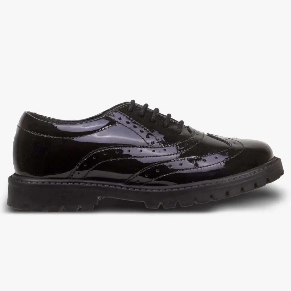 Sophia Black Patent Brogue Shoes - Senior
