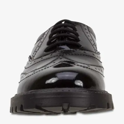 Sophia Black Patent Brogue Shoes - Senior