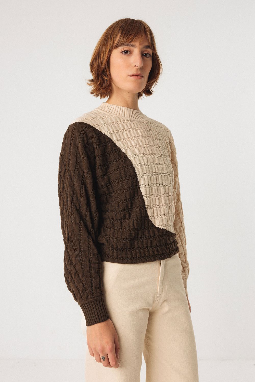 Ledea GOTS Sweater - Dark Brown/Cream