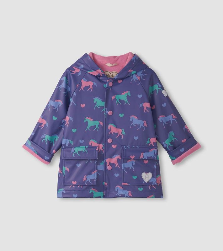 Baby &amp; Toddler Girls Hearts &amp; Horses Button-Up Raincoat