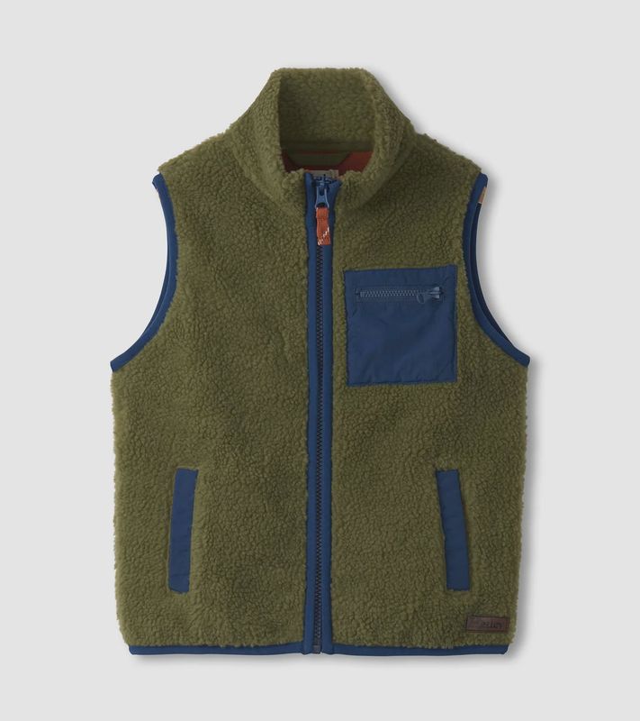 Boy&#39;s Loden Green Faux Sherpa Vest