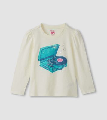 Girl's Record Player Puff Sleeve Graphic Tee