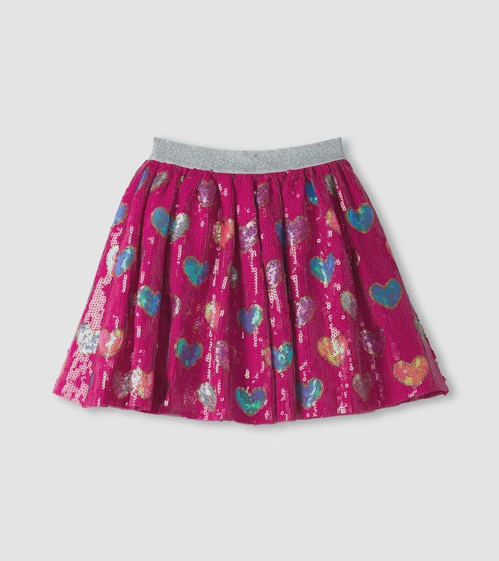 Girl&#39;s Pink Busted Hearts Sequin Skirt