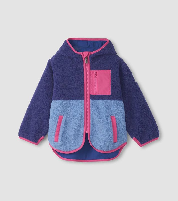 Girl&#39;s Royal Blue Colourblock Faux Sherpa Jacket