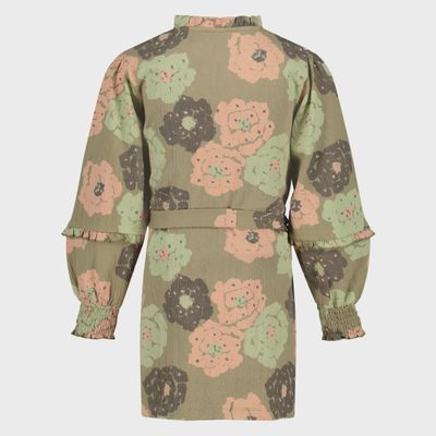 Hailey Dress with Flowers - AOP Green Flower