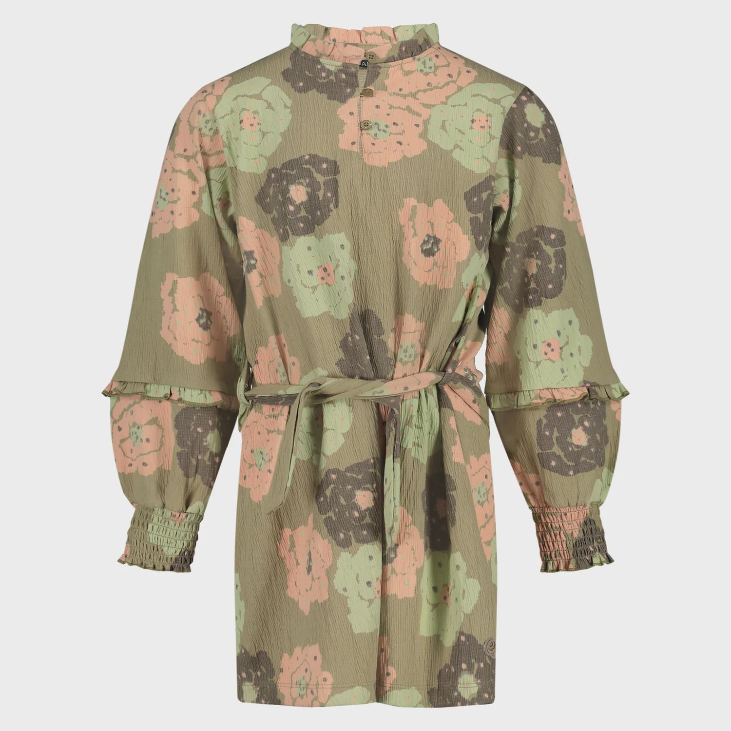 Hailey Dress with Flowers - AOP Green Flower