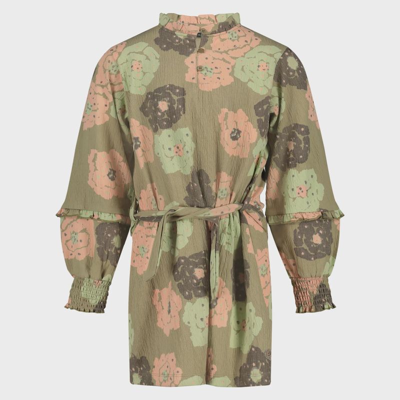 Hailey Dress with Flowers - AOP Green Flower