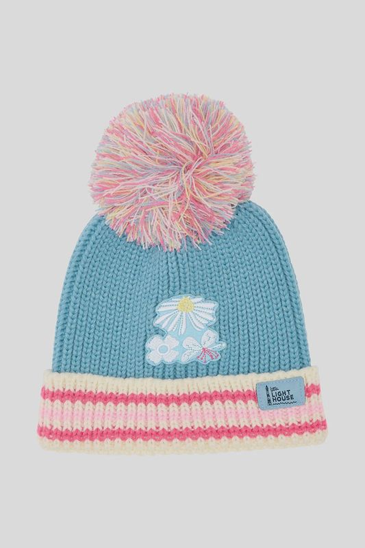 Bobbie Bobble Hat - Blue Pink Daisy
