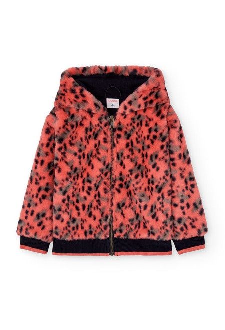 Girls Orange Leopard Print Faux Fur Jacket - 422176