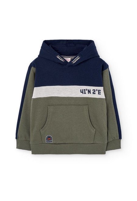 Boys Navy/Green Hooded Fleece Sweatshirt - 522122
