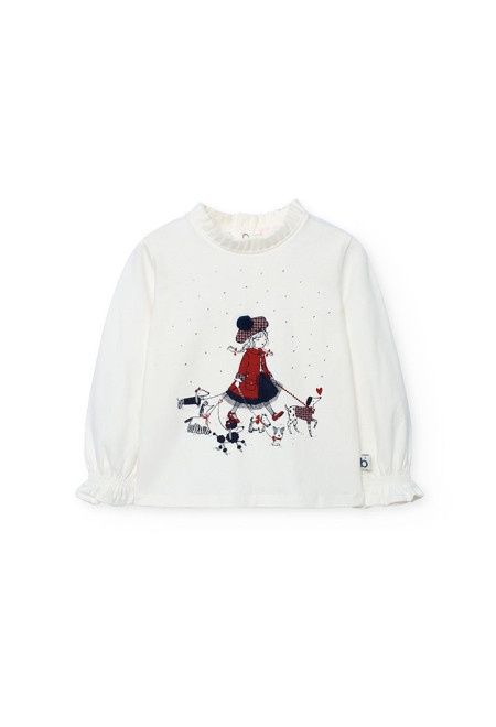 Girl&#39;s Ruffle Neck Dogs Top in Offwhite - 702223