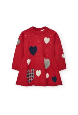 Girls Red Knitted Dress with Hearts - 702256
