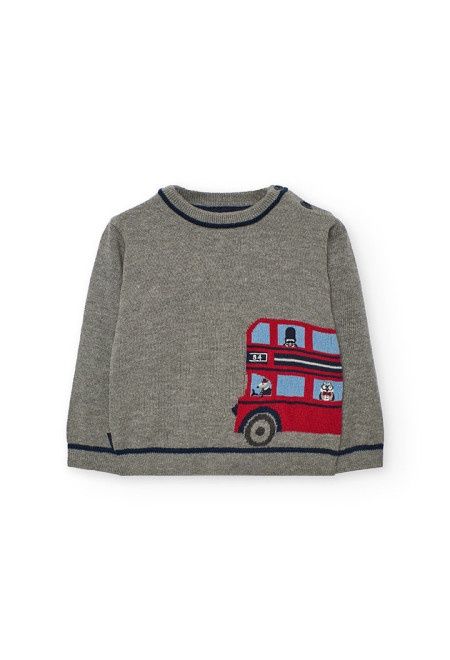 Boys Grey Jumper with Red Bus - 712213