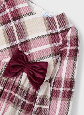 Girls Cherry Check Dress with Velvet Bow 4924