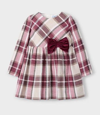 Girls Cherry Check Dress with Velvet Bow 4924