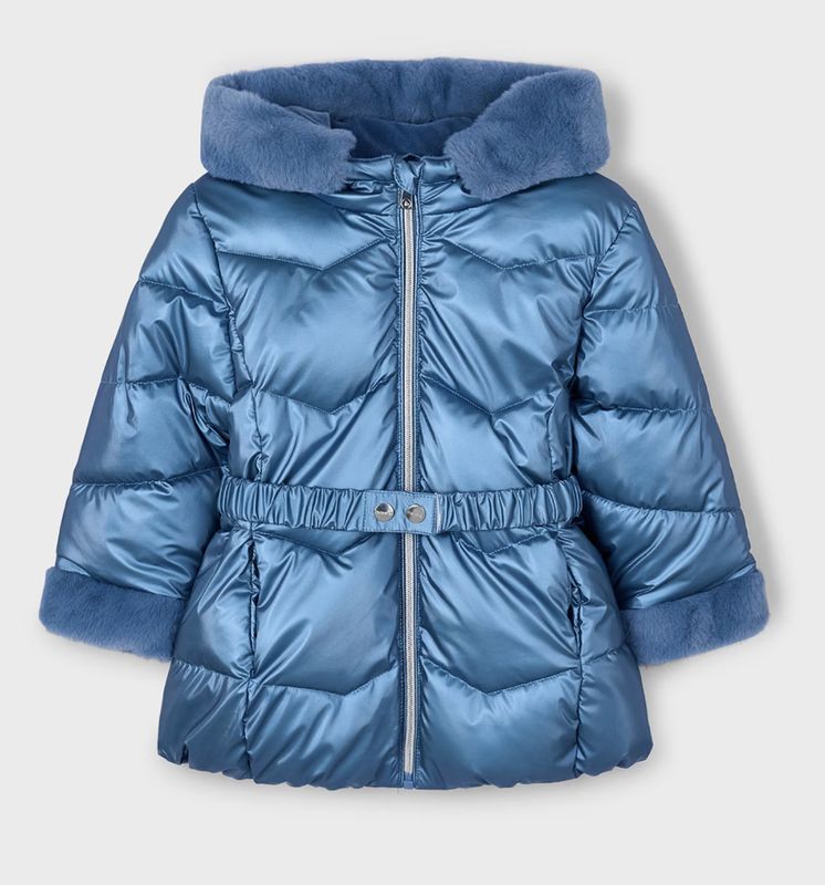 Girls Ocean Blue Belted Metallic Coat 4448