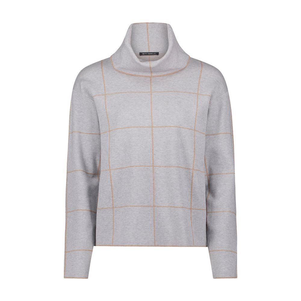 High Neck Large Check Jumper in Patch Grey/Beige