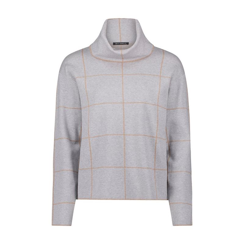 High Neck Large Check Jumper in Patch Grey/Beige