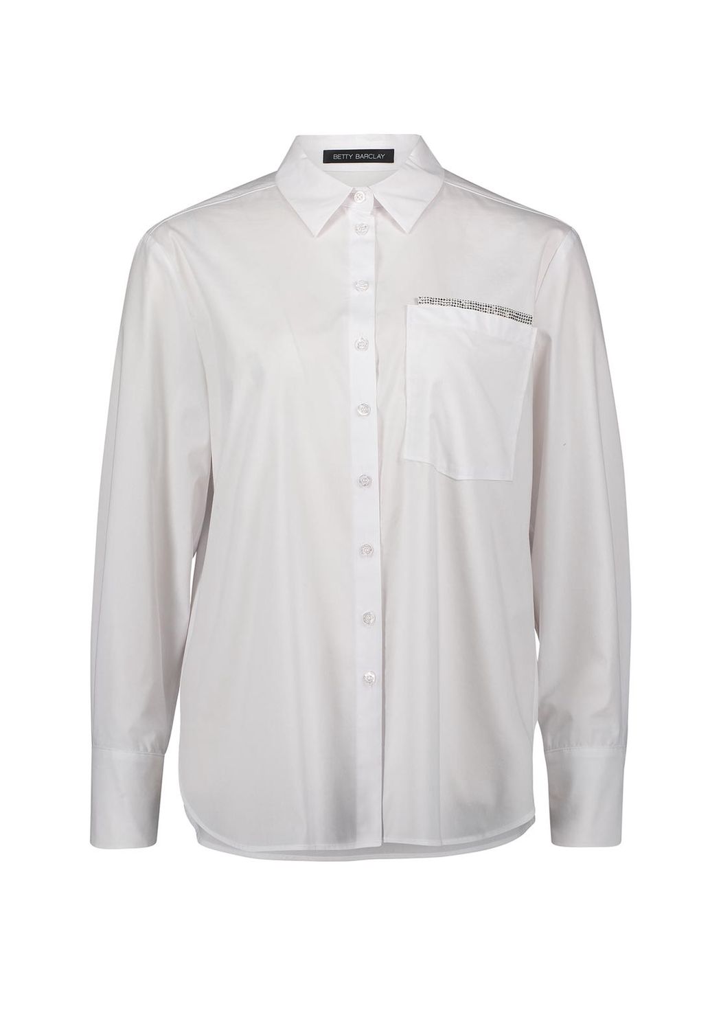 White Collared Shirt Blouse with Rhinestones