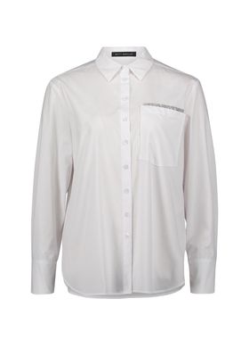 White Collared Shirt Blouse with Rhinestones