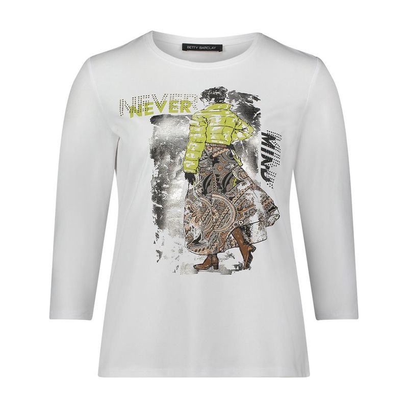 NEVER MIND Print 3/4 Sleeve Top in White