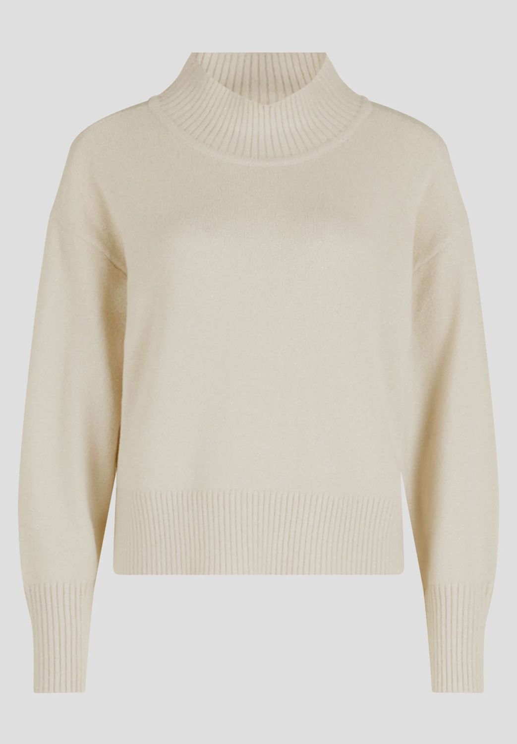 Ribbed Neck Jumper in Beige with Lurex