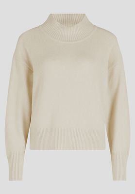Ribbed Neck Jumper in Beige with Lurex