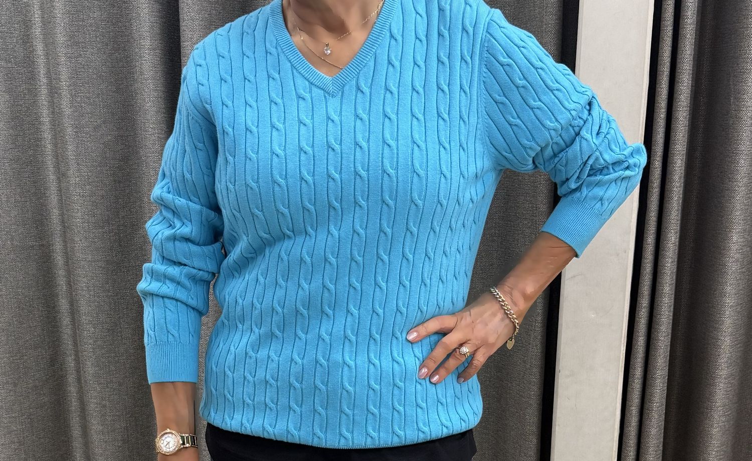 Kingfisher Cable V Neck Jumper