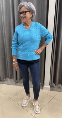 Kingfisher Cable V Neck Jumper