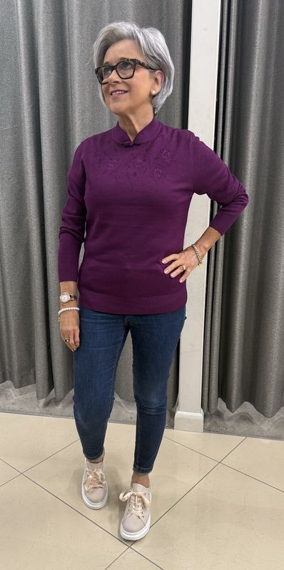 Burgundy Mandarin Collar with Embellishment SV374