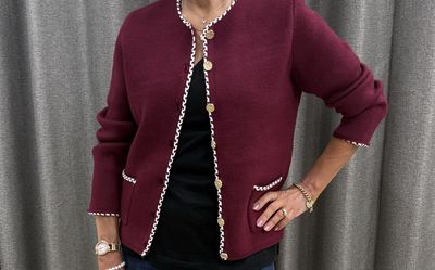 Burgundy Buttoned Jacket with Braid Trim DM180