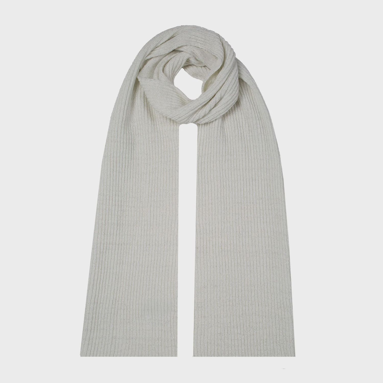 Women&#39;s Ribbed Knit Scarf with Metallic Yarn - Winter White