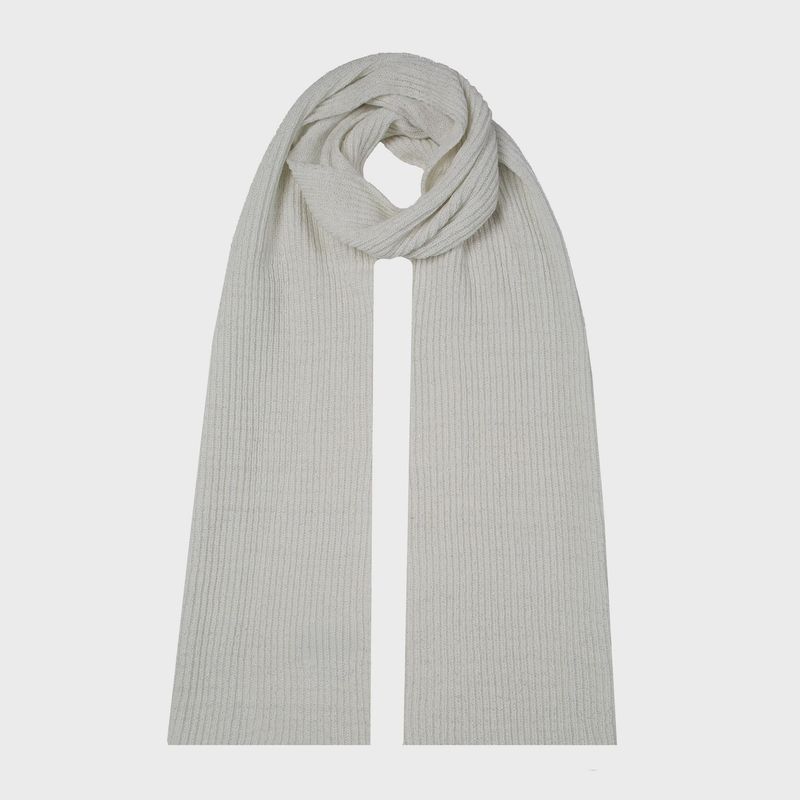 Women&#39;s Ribbed Knit Scarf with Metallic Yarn - Winter White