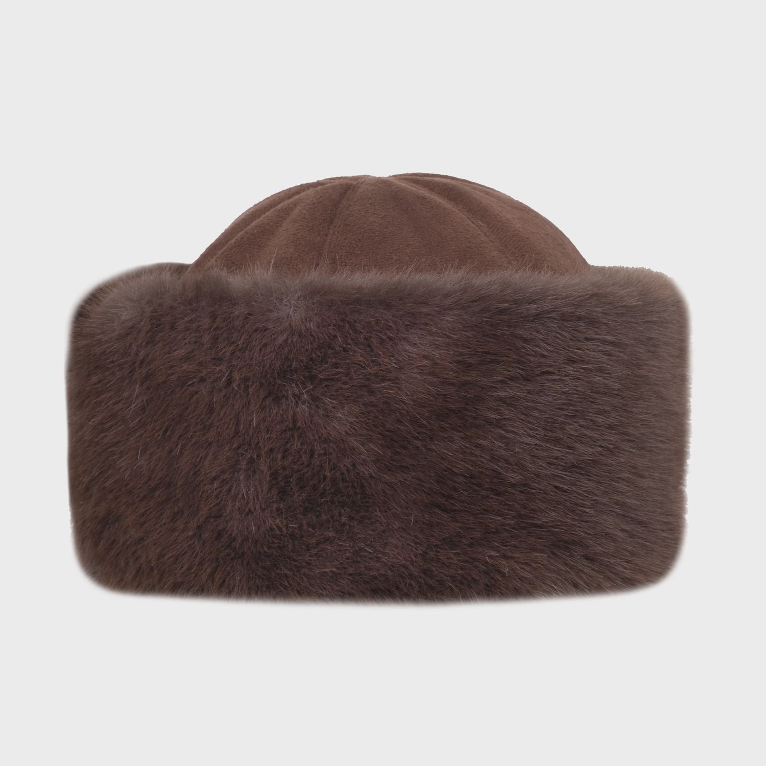 Women&#39;s Faux Suede Hat with Faux Fur Brim - Chocolate