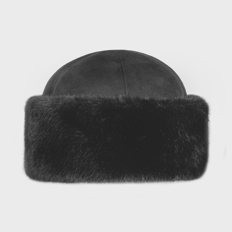 Women&#39;s Faux Suede Hat with Faux Fur Brim - Black