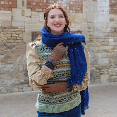 Women's Sequin Scarf with Fringe Ends - Navy