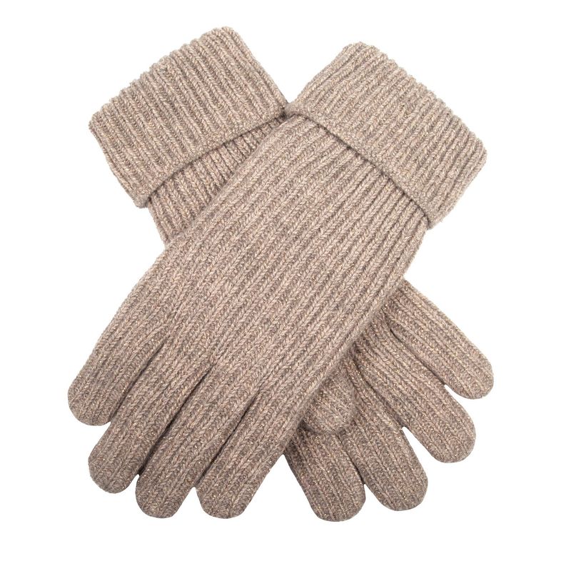 Women&#39;s Ribbed Knit Gloves with Metallic Yarn - Oatmeal