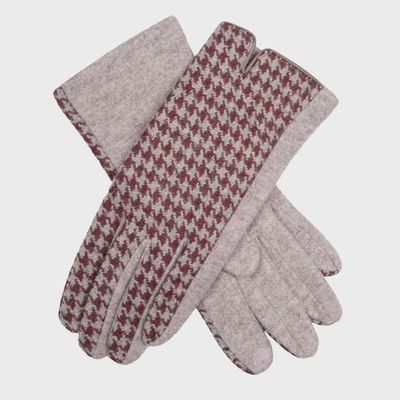 Women's Touchscreen Gloves with Dogtooth Design - Damson